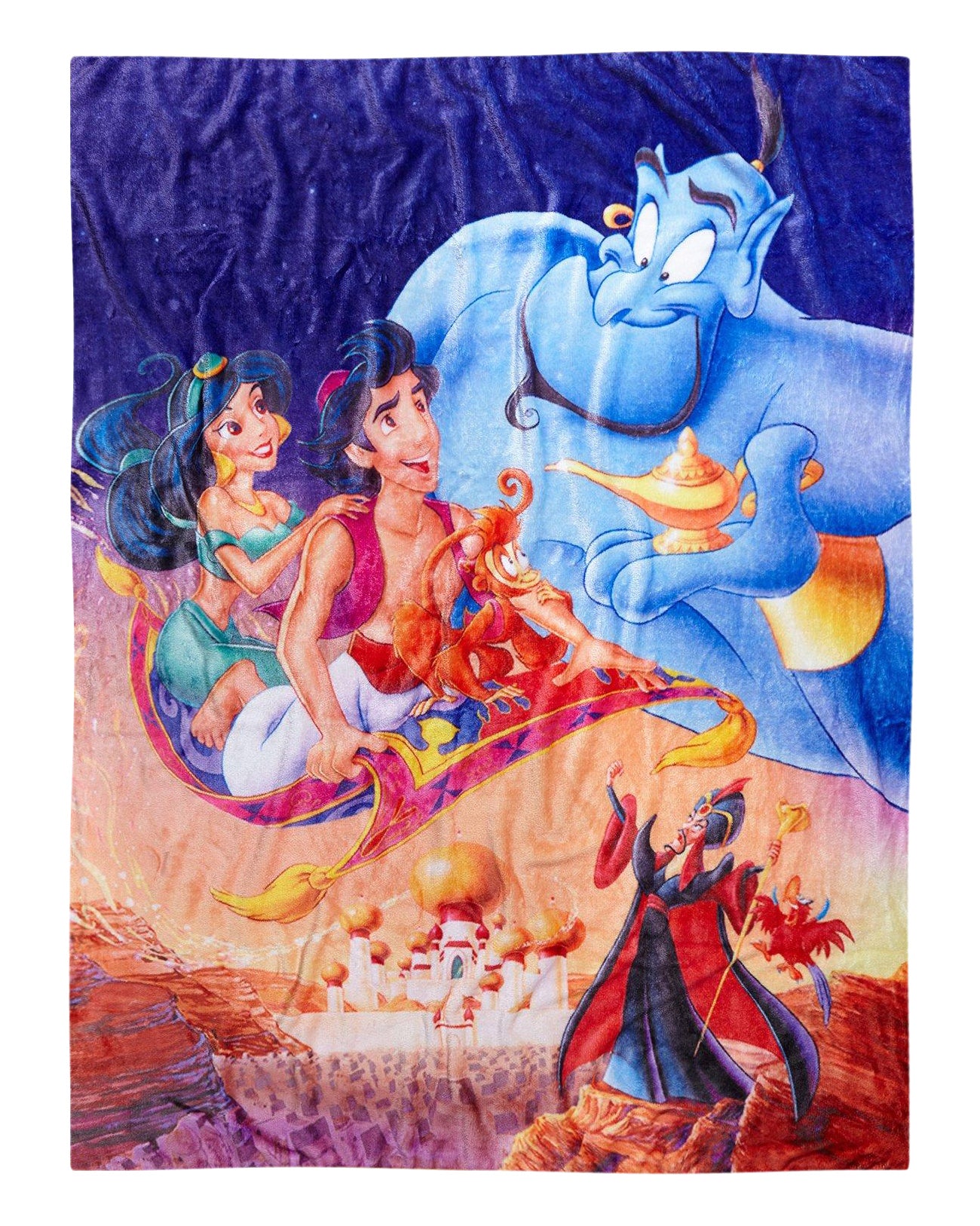 Disney Aladdin Blanket Magic Carpet Ride Genie Jasmine Abu Jafar Throw 48"X60"