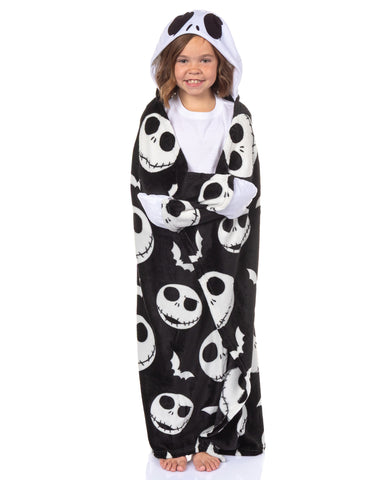 Disney Nightmare Before Christmas Kids Jack Skellington Hooded Throw 40"X 50"