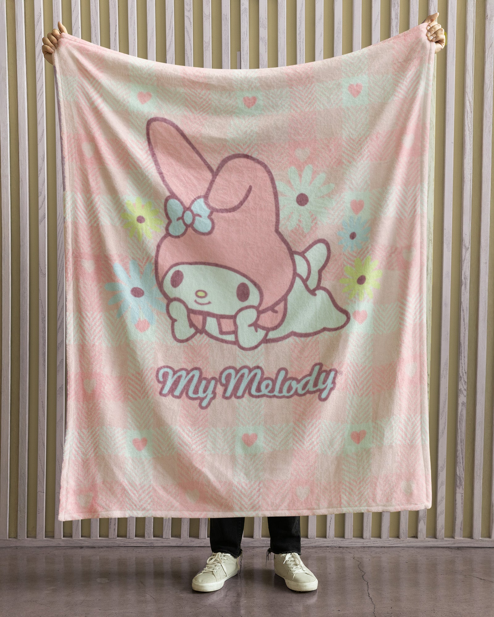 Sanrio Hello Kitty and Friends Blanket My Melody Pink Buffalo Plaid Throw 46"X60"
