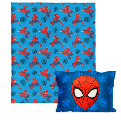 NORTHWEST Marvel Spider-Man Web All Over Silk Touch Throw Blanket 50" x 60" with 3D Plush Pocket Pillow 14" x 20", Spiderman Blanket and Pillow Set for Boys and Girls