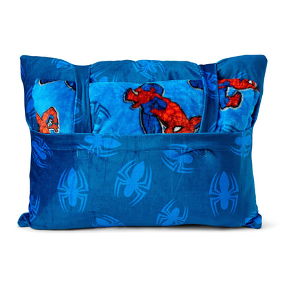 NORTHWEST Marvel Spider-Man Web All Over Silk Touch Throw Blanket 50" x 60" with 3D Plush Pocket Pillow 14" x 20", Spiderman Blanket and Pillow Set for Boys and Girls