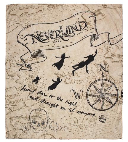 Disney's Peter Pan Neverland Map Compass Tapestry Wall Hanging Art 40"x35"