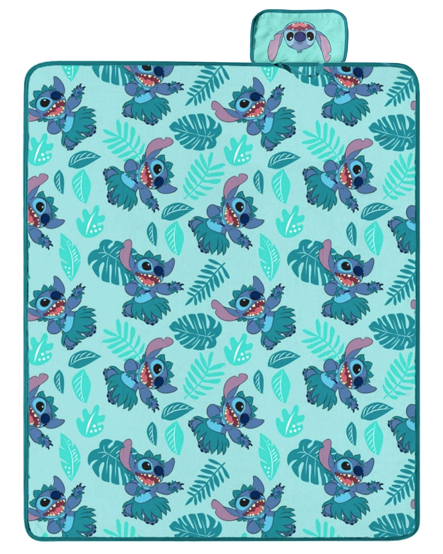 Disney Stitch Blanket Hula Dance Tropic Leafs Outdoor Picnic throw 50" X 60"