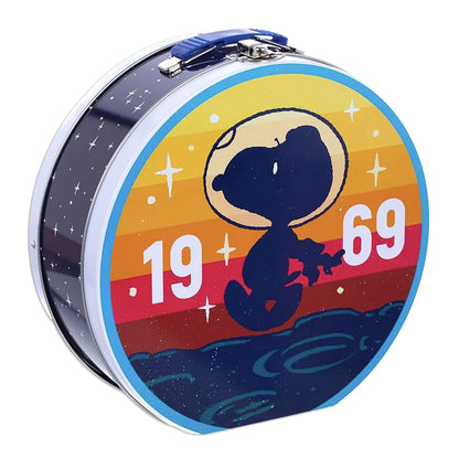 Peanuts Snoopy Lunch Box NASA 1969 Astronaut Round Tin Tote