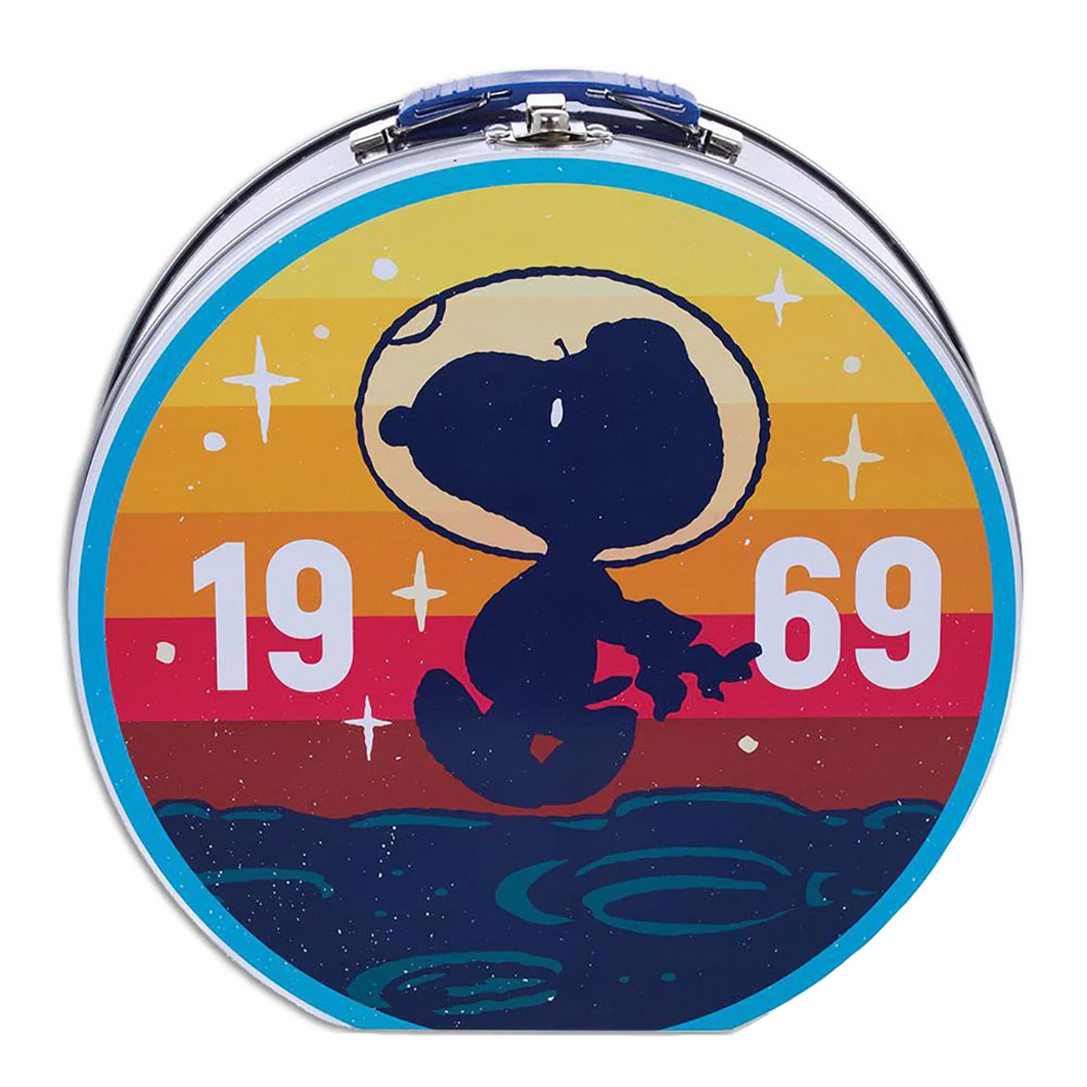 Peanuts Snoopy Lunch Box NASA 1969 Astronaut Round Tin Tote