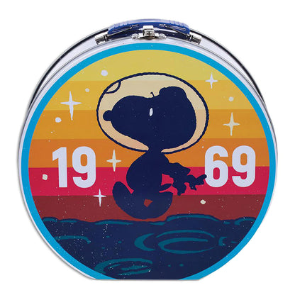 Peanuts Snoopy Lunch Box NASA 1969 Astronaut Round Tin Tote