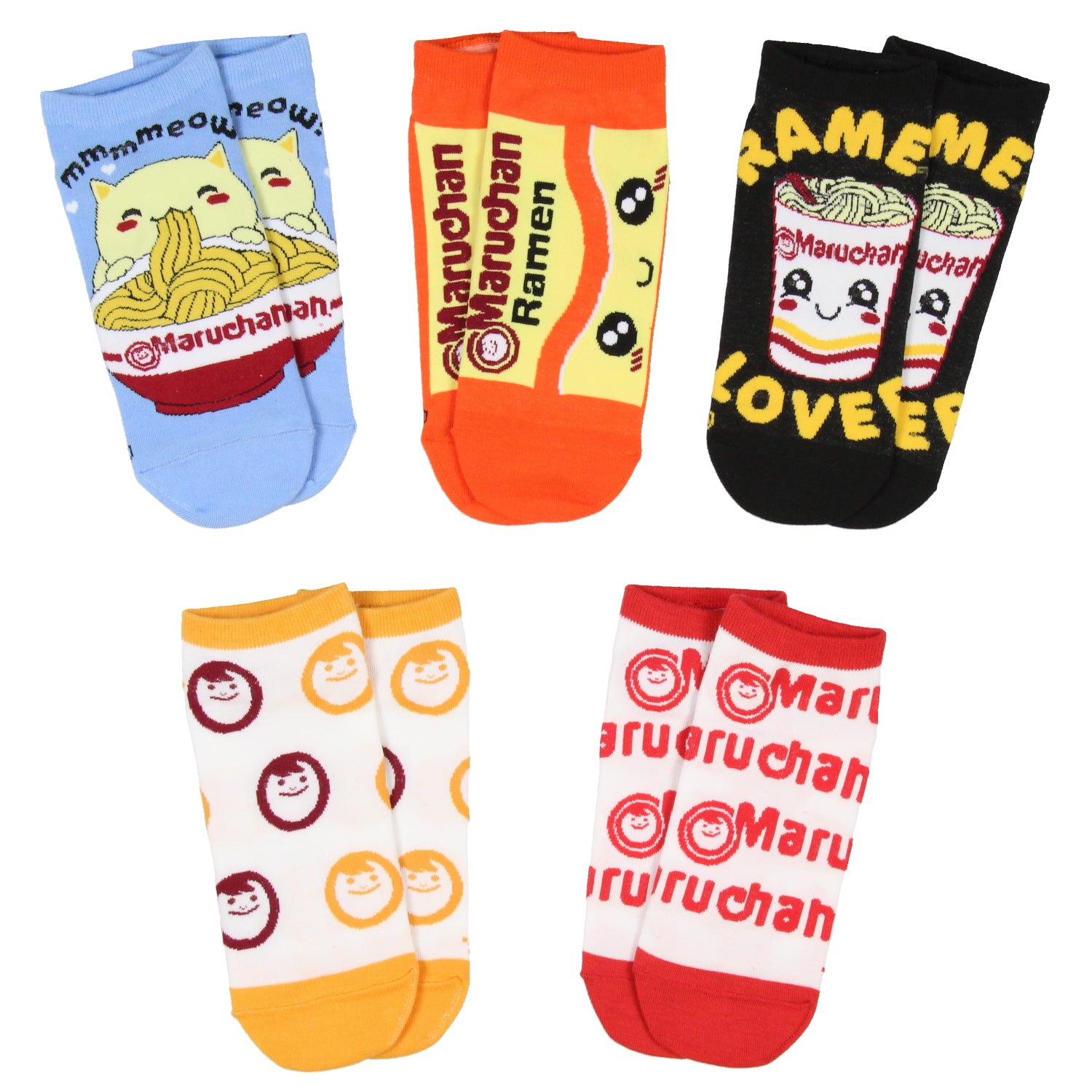 Maruchan Ramen Noodles Face Logo Adult 5 Pair No-Show Socks