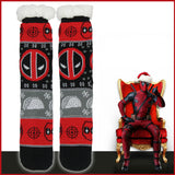 Marvel Comics Deadpool Men's Ugly Christmas Sweater Knit Fuzzy Slipper Socks