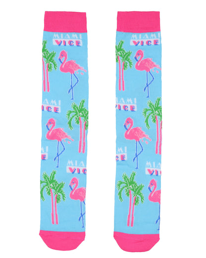 Miami Vice Socks Men's Flamingos and Palms All Over Design Crew Socks