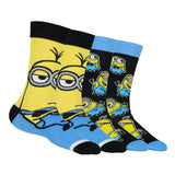 Minions Socks Men's 2-Pair Kevin Stuart Phil Designs Mid-Calf Crew Socks