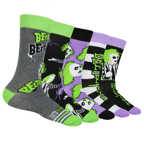 Beetlejuice Socks Adult Assorted Character Designs 5-Pairs Crew Socks