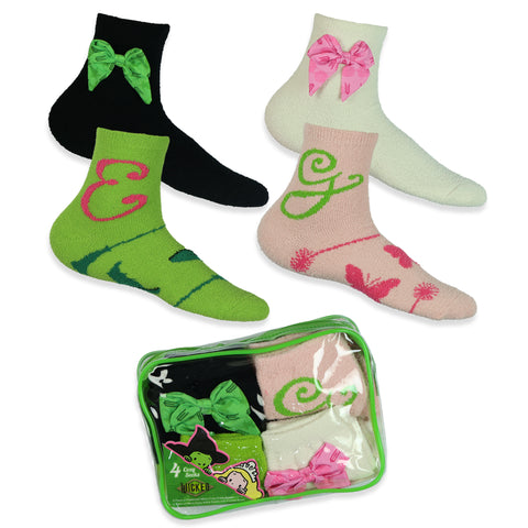 Wicked Elphaba and Glinda Women's 4 Pair Micro Cozy Socks in Cosmetic Bag 4-10
