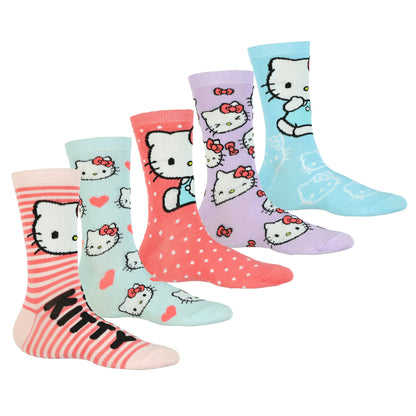 Sanrio Hello Kitty Crew Socks Women's 5 Pair Character Design Mid Calf OSFM