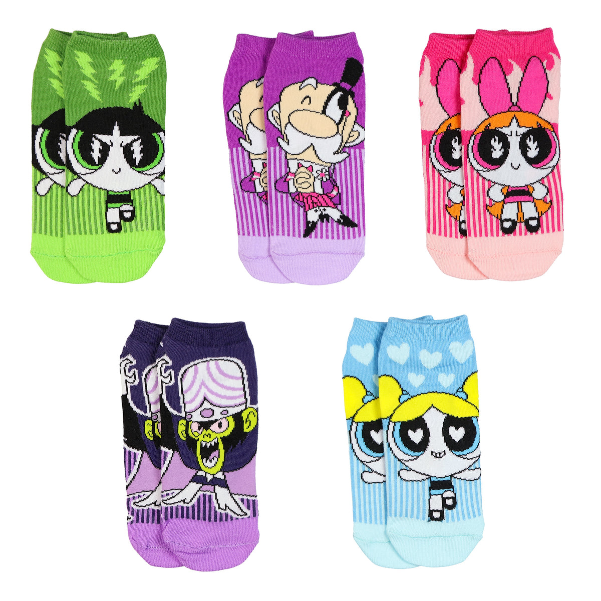 Powerpuff Girls Assorted Designs Women's 5-Pack No Show Ankle Socks