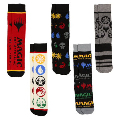 Magic The Gathering Socks Men's Mana Symbol 5 Pair Crew Sock Shoe Size 6-12