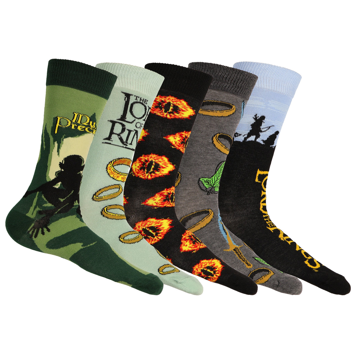 Lord of the Rings Crew Socks Men's My Precious 5-Pack Mid-Calf, Size 6-12