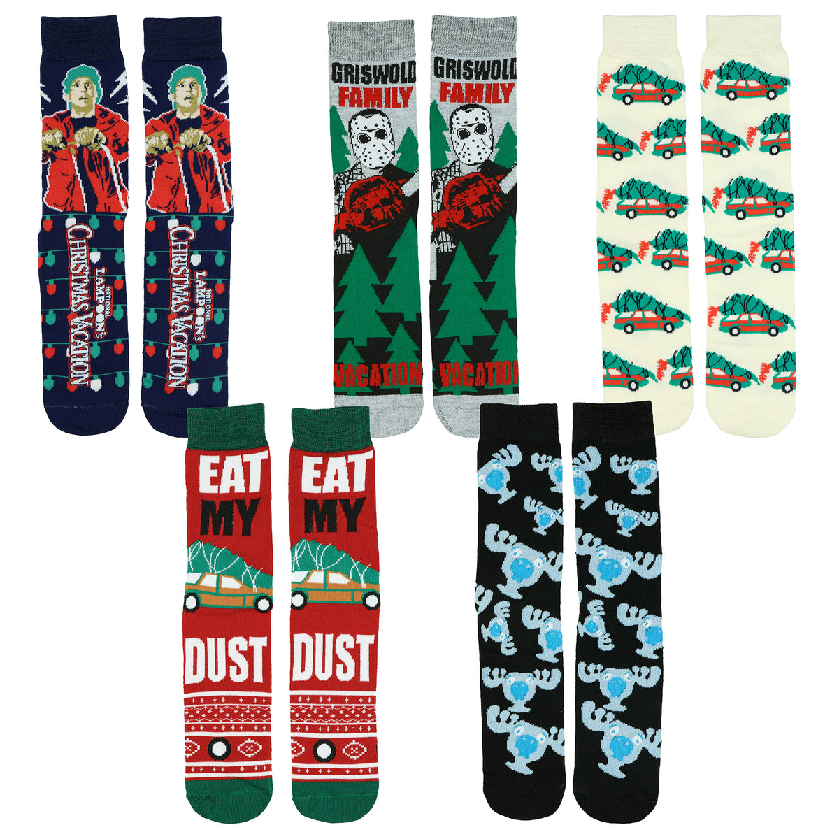 National Lampoon's Christmas Vacation Socks 5 Pair Crew Gift Box Shoe Size 6-12