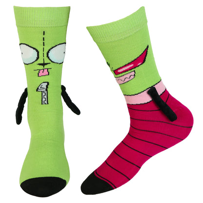 Nickelodeon Invader Zim and GIR Crew Socks 3D Novelty Hand Holding 1 Pair