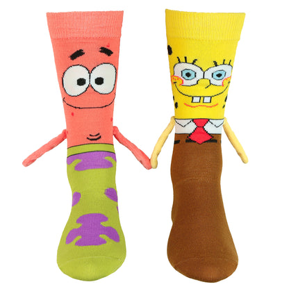 Nickelodeon SpongeBob SquarePants and Patrick Crew Socks 3D Hand Holding 1 Pair