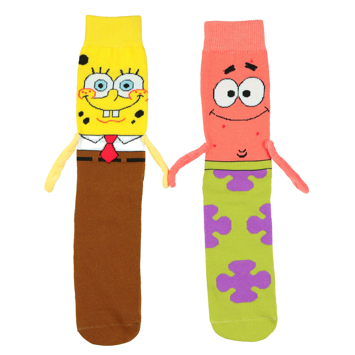 Nickelodeon SpongeBob SquarePants and Patrick Crew Socks 3D Hand Holding 1 Pair