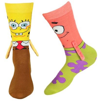 Nickelodeon SpongeBob SquarePants and Patrick Crew Socks 3D Hand Holding 1 Pair