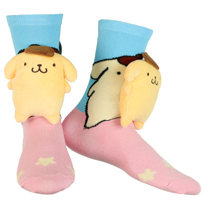 Sanrio Pompompurin Crew Socks Women's 3D Plush Character 1 Pair OSFM