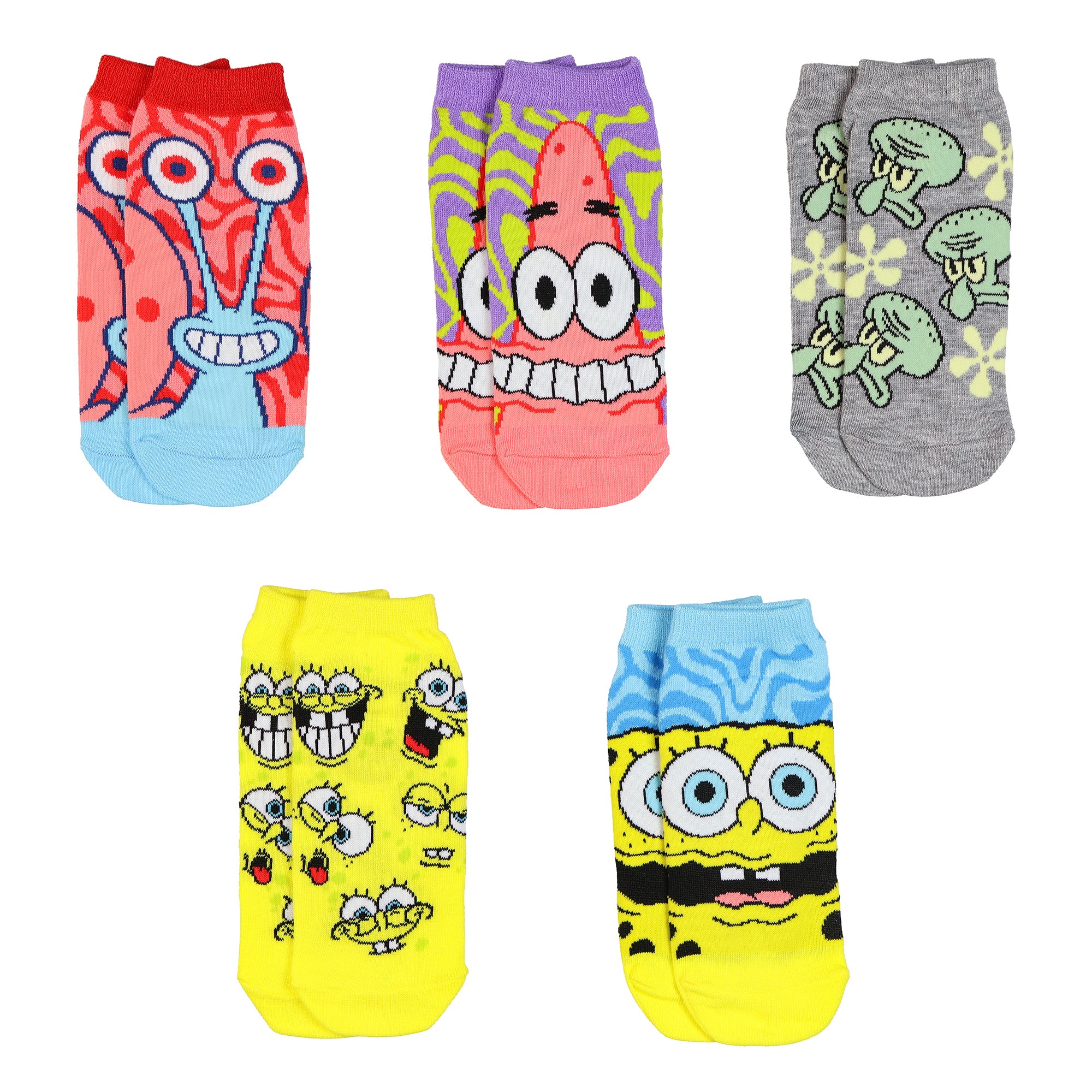 SpongeBob SquarePants Character Design 5 Pack Low-Cut Socks, 5 Pair