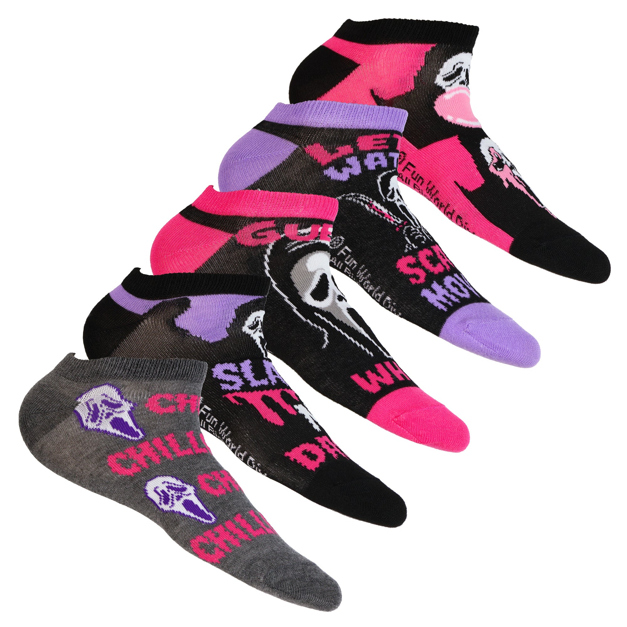 Ghostface Assorted Designs 5-Pack Low Cut Ankle Socks Size 4-10, 5 Pair