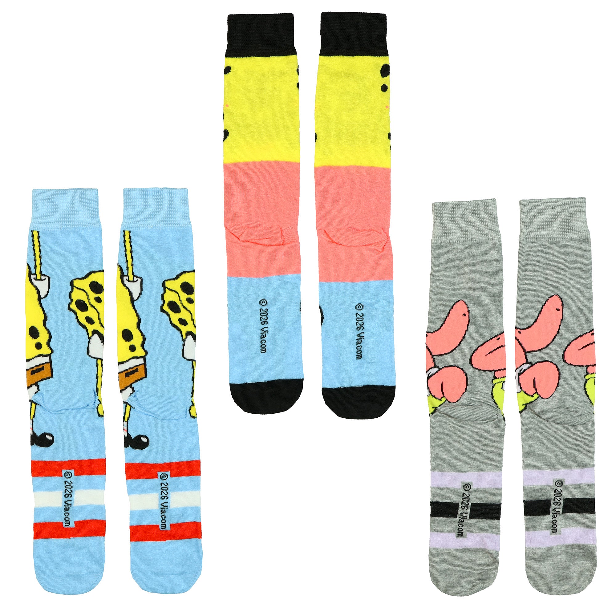 Nickelodeon SpongeBob SquarePants Crew Socks Men's 3 Pair Character Designs OSFM