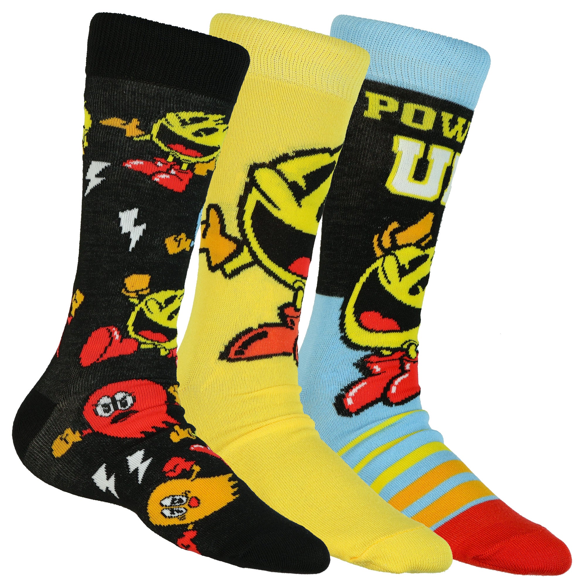 Pac-Man Crew Socks Men's 3 Pair Power Up Blinky Inky Clyde Arcade Characters OSFM