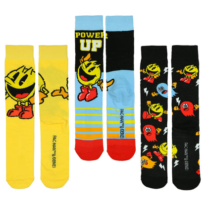 Pac-Man Crew Socks Men's 3 Pair Power Up Blinky Inky Clyde Arcade Characters OSFM