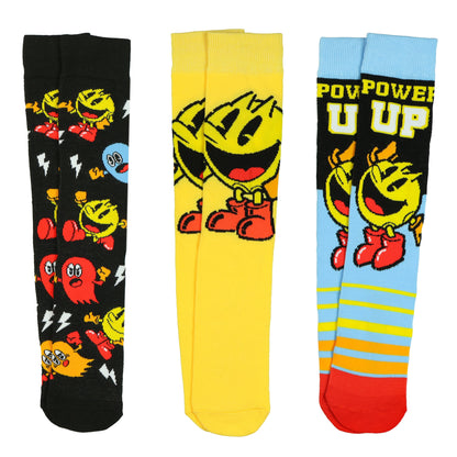 Pac-Man Crew Socks Men's 3 Pair Power Up Blinky Inky Clyde Arcade Characters OSFM