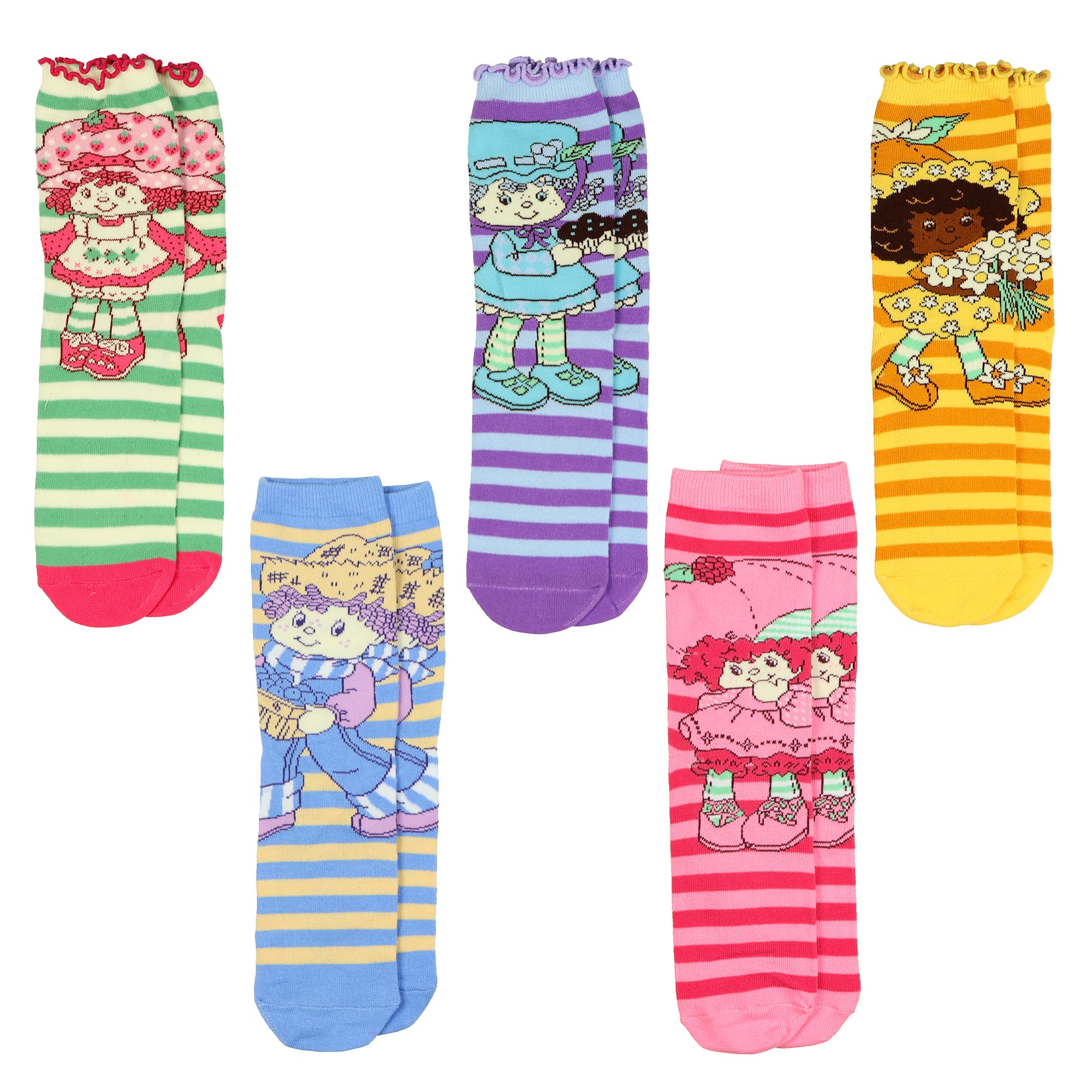 Strawberry Shortcake Crew Socks Women's Character Design 5-Pair, Shoe Size 5-10