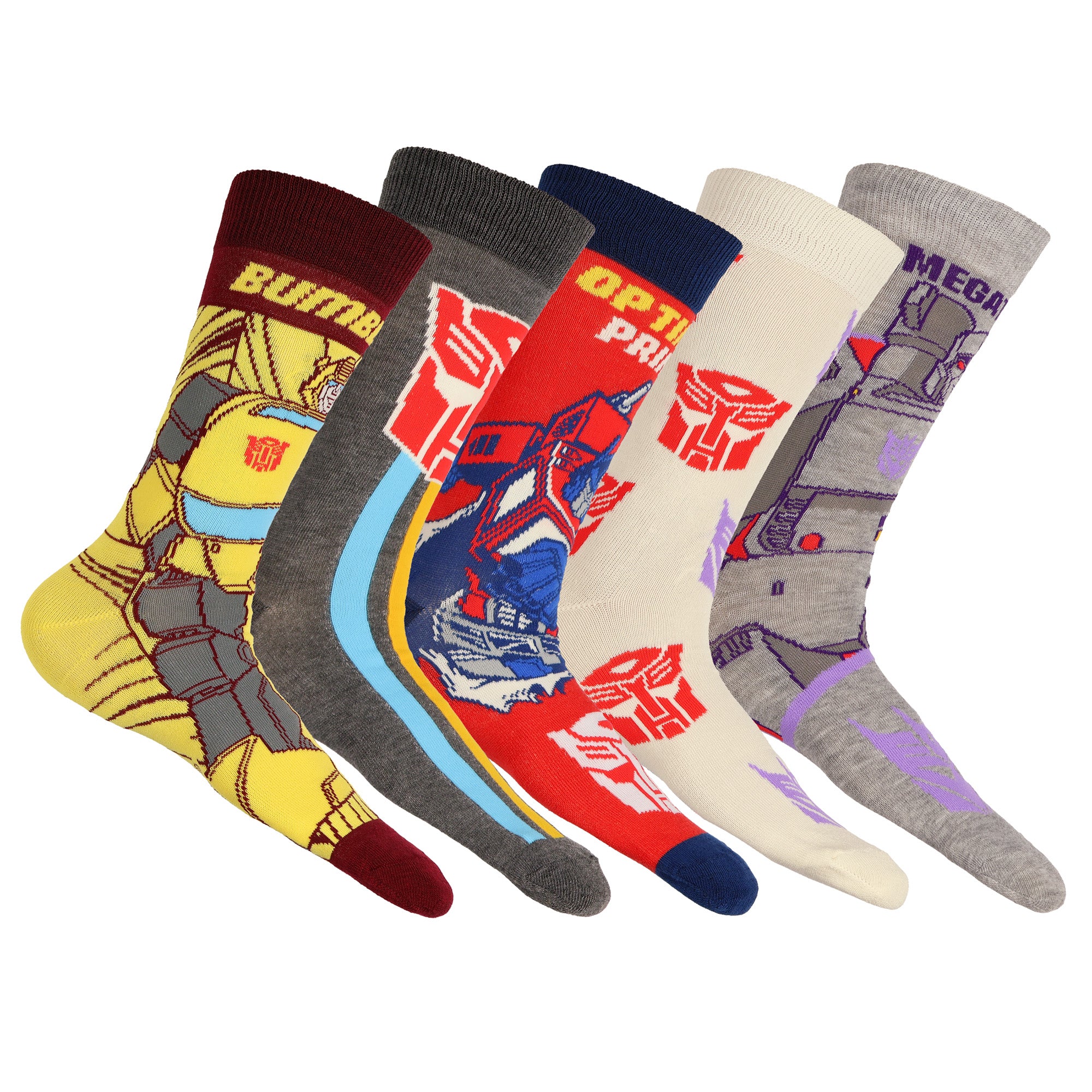 Transformers Crew Socks Men's Decepticon vs Autobot 5-Pack, Shoe Size 6-12