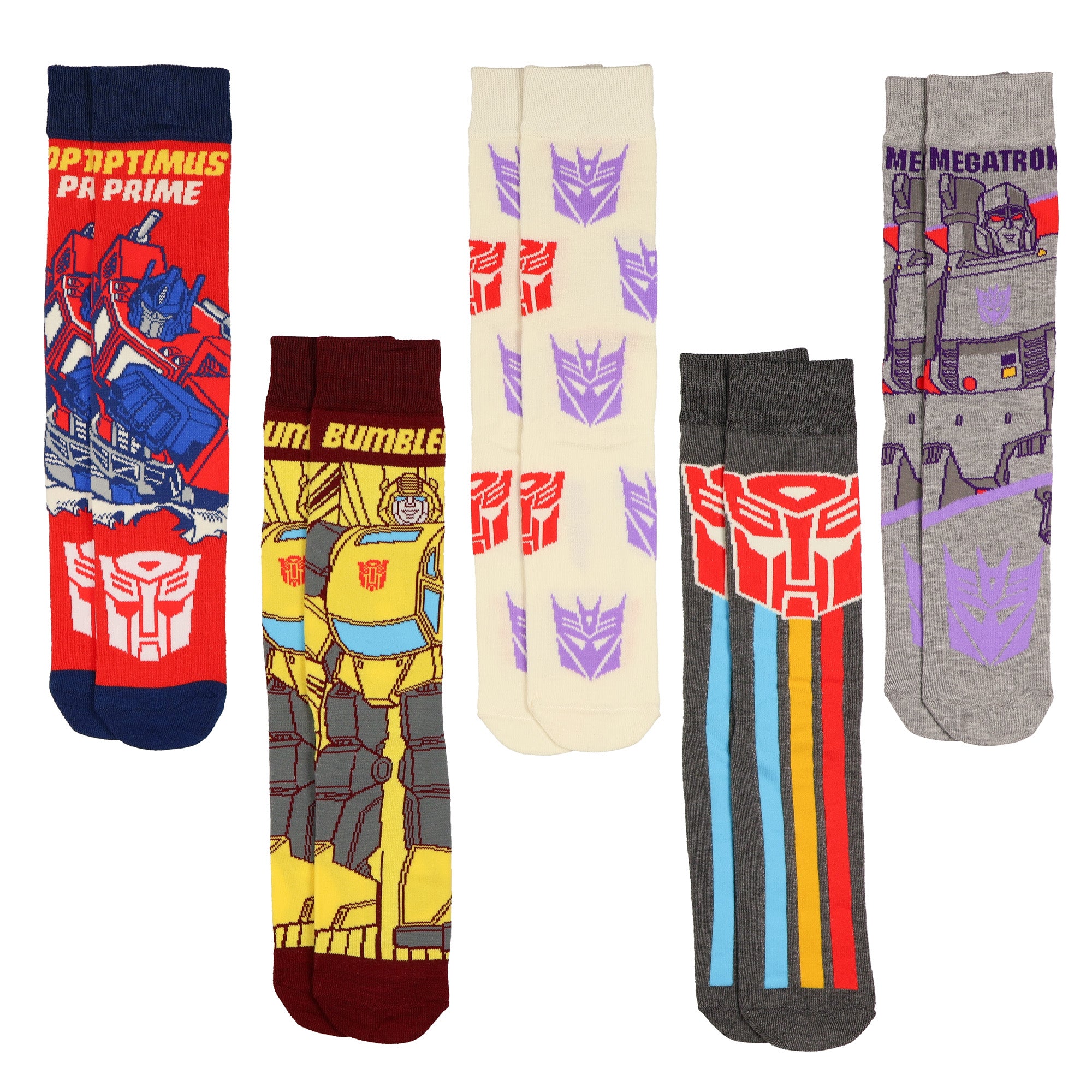 Transformers Crew Socks Men's Decepticon vs Autobot 5-Pack, Shoe Size 6-12
