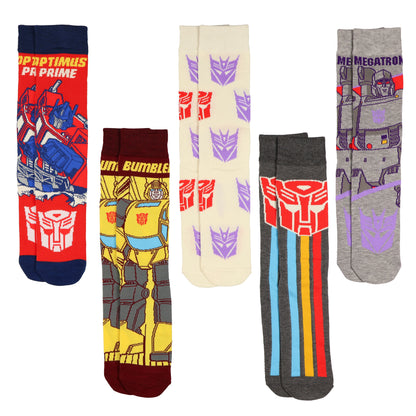 Transformers Crew Socks Men's Decepticon vs Autobot 5-Pack, Shoe Size 6-12