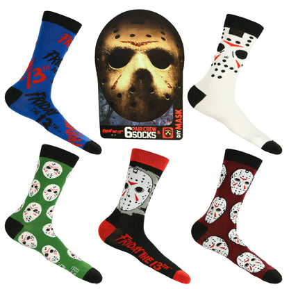 Friday The 13th Crew Socks Jason Voorhees with DIY Mask, 6 Pair, Shoe Size 6-12