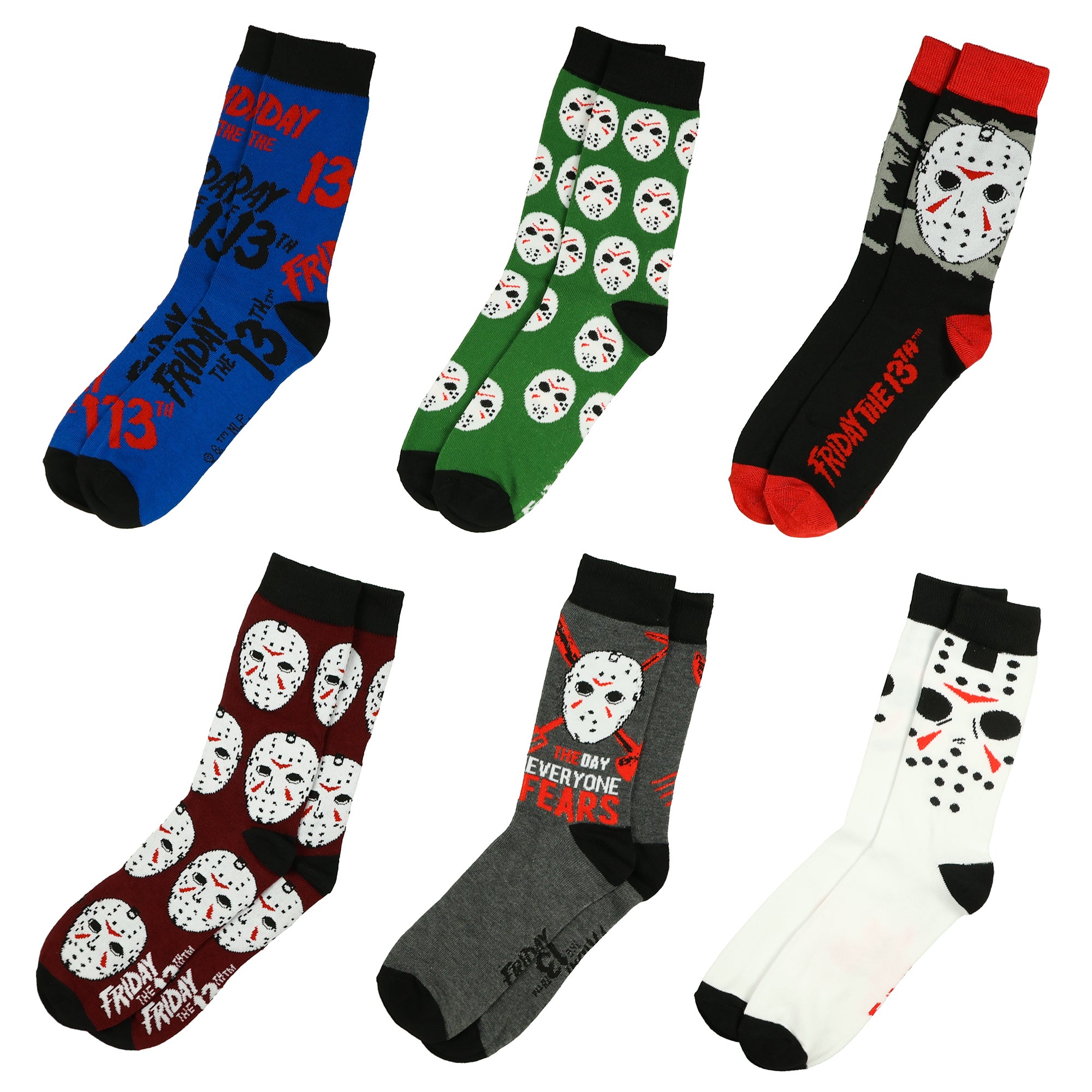 Friday The 13th Crew Socks Jason Voorhees with DIY Mask, 6 Pair, Shoe Size 6-12