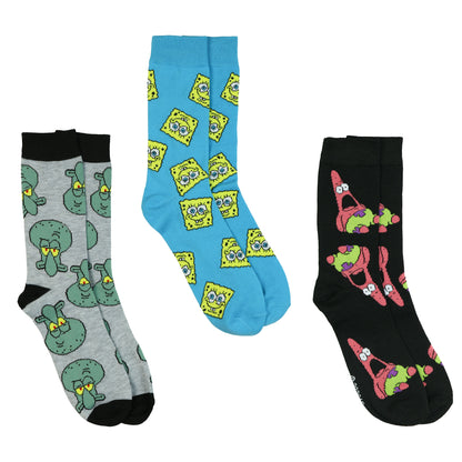 SpongeBob SquarePants Socks Men's 3 Pair Crew Sock and Gift Box Shoe Size 6-12