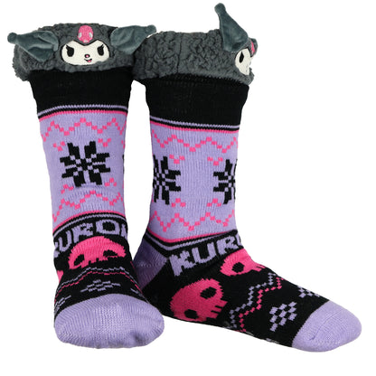 Kuromi Fluffy Fleece Lined Non Slip Adult Cabin Crew Sock Slippers