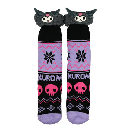 Kuromi Fluffy Fleece Lined Non Slip Adult Cabin Crew Sock Slippers