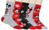 Disney Mickey Mouse Holiday Christmas Sweater Women's Crew Socks 5 Pack