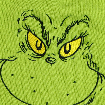 Dr. Seuss The Grinch Beanie Adult Embroidered Cuff Knit Ribbed Hat with Pom Pom