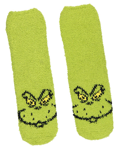 Dr. Seuss GRINCH Socks Kids Grinch Face Plush Slipper Socks w/ No-Slip Sole