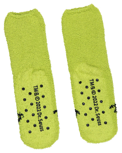 Dr. Seuss GRINCH Socks Kids Grinch Face Plush Slipper Socks w/ No-Slip Sole