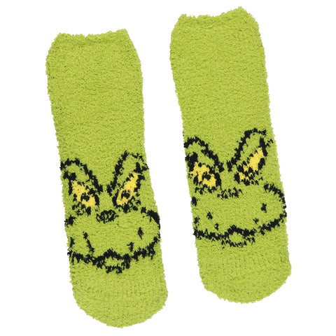 Dr. Seuss The Grinch Socks Toddlers Grinch Face Plush Slipper Socks w/ No-Slip Sole