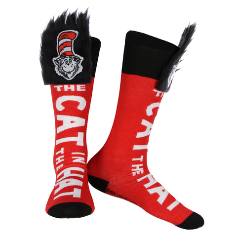 Dr. Seuss CAT IN THE HAT Fuzzy Top Knee-High Socks OSFM