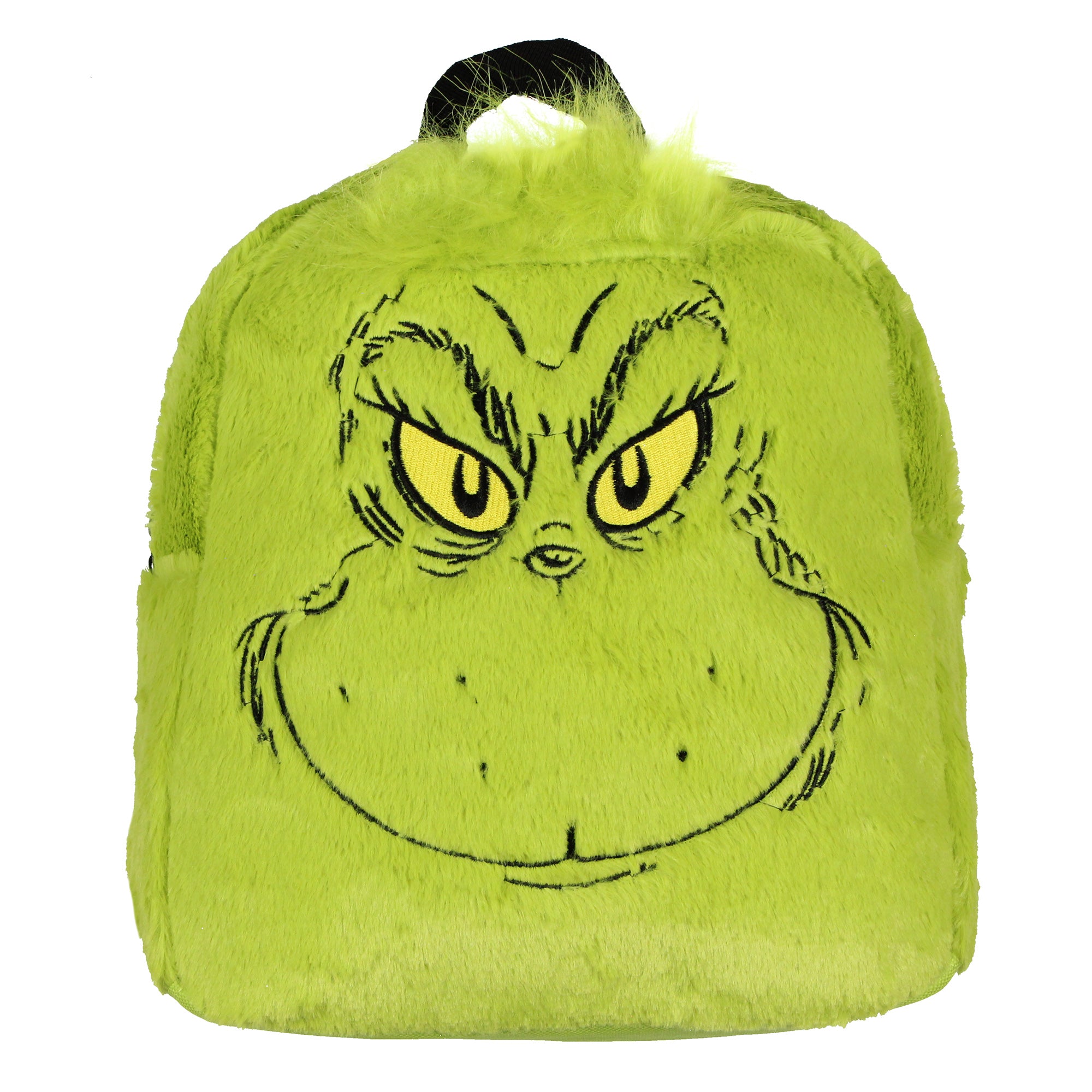 Dr. Seuss The Grinch Embroidered Face w/ 3D Hair Tuft Fuzzy Soft Mini Backpack 11"