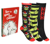 Dr. Seuss How The Grinch Stole Christmas Socks 3-Pack Storybook Gift Box Set