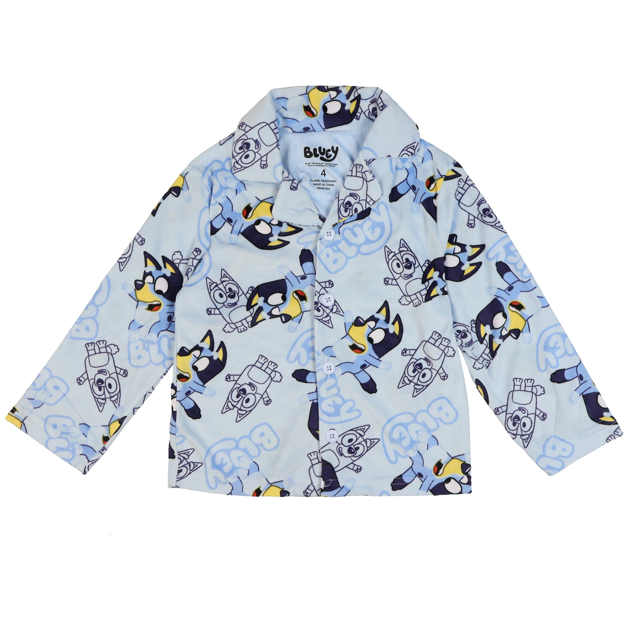 Bluey Pajamas Boys' 2-Piece Coat Front Flannel Lounge Sleep Set